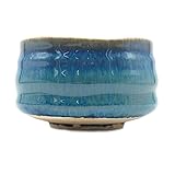 ANCLLO Authentische japanische traditionelle Teezeremonie Matcha-Schale Chawan, handgefertigt in Japan, grau blau glasiert