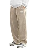 ORANDESIGNE Cordhose Herren Baggy Japanische Hose Herbst Winter Haremshose Casual Lockere Männer Cord Hose mit Kordelzug Elastischer Taille Geradem Bein A Aprikose L