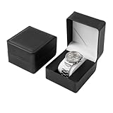 AfitLulu Uhrenbox Einzeln Uhren Aufbewahrungsbox mit Abnehmbaren Uhrenkissen für Damen und Herren, Uhrenkoffer PU-Leder Uhrenaufbewahrungsbox für Armbanduhren, Smartwatches, Armbänder (Schwarz)