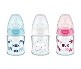 NUK First Choice+ Glas-Babyflasche mit Temperature Control, kiefergerechter Trinksauger, 120ml, 0-6 Monate, 1 Stück, Farbe nicht frei wählbar