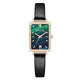 rorios Damen Rechteck-Uhr Elegante Schmale Gehäuse & Weiches Lederarmband Retro Trend-Uhr für Alltag/Büro/Party Grün