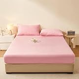 Spannbettlaken Spannbetttuch, Atmungsaktiv Matratzenauflage Bettlaken, Gebürsteter Milch-Samt, mit Gummizug Farbecht für 30CM Hohe Matratzen(Pink,120 * 200cm)