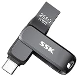 SSK USB Stick 3.2 256GB, bis zu 200 MB/S schnell USB Speicherstick, Dual USB Flash Drive a und c, robuster schwarzer Metall Pendrive für Handy, Tablets, MacOS, Computer, Car, TV