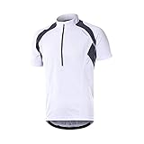BERGRISAR Herren Radtrikot Fahrradtrikot Kurzarm, Halbem Reißverschluss Rennrad Mountainbike Trikots T Shirt 3+1 Taschen BG060, Weiß, X-Large