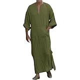 Chanpning Qamis Herren Ethno Ethnische Gebetskleid Islamische Abaya Marokkanisch Kleidung Ramadan Roben Baumwolle Kaftan Stehkragen Kleider Mittlerer Osten Gebetskleidung Einfarbig Mantel