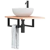 Gecheer Waschtischplatte mit Halterung Stahl und Massivholz Eiche Waschtischplatte für Aufsatzwaschbecken Badmöbel Loft-Design3302557
