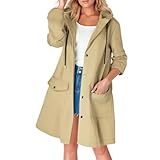 Generisch Damen Trenchcoat mit Langer Regenmantel Windjacke Outdoor-Freizeitjacke mit PU-Material für alle Jahreszeiten (Khaki S)