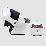 BDBLFLTZ Integralhelm für Motorradfahrer, hochklappbarer modularer Integralhelm mit Doppelvisier und LED-Rücklicht für Erwachsene Männer White B