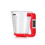 Küchenmessbecher, elektronische Waage, digitale Messbecher-Waage, Wiegegerät, Thermometer mit LCD-Display, Messbecher, Küchenzubehör – Rot