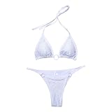 Herren Shirt V Ausschnitt Damen Bandeau Bandage Bikini Set Push Up Brasilianische Bademode Strandmode Badeanzug T Shirt Fitness (White, S)