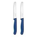 targzier Tafelmesser,Frühstücksmesser 2 Stück,Hochwertiges Brötchenmesser Set,Edelstahl Tomatenmesser Wellenschliff,Scharf Messer Set,Küchenmesser Klein,Kunststoffgriff Buttermesser,Blau