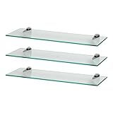 Harbour Housewares Schwebende Wandregale aus Glas – 60 cm – 3er-Pack – Regal zur Aufbewahrung, Schminkregal mit silberfarbenen Halterungen für Badezimmer, Dusche, Küche, Wohnzimmer