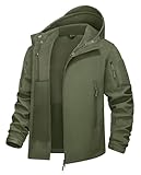 KEFITEVD Angeljacke Herren Winter Viele Taschen Wasserdicht Softshelljacke Winter Militär Jacke Softshell Arbeitsjacke mit Kapuze Übergangsjacke Männer Armeegrün XL
