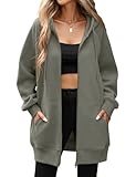 Vancavoo Sweatjacke Damen mit Kapuze Lange Kapuzenpullover Reißverschluss Hoodie Jacke Frühling Herbst Lang Fleecejacke Kapuzenjacke Elegant Übergangsjacke mit Taschen,Dunkelgrau,L