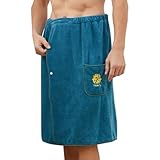 Sauna Frottee Kilt Herren Saunakilt Klettverschluss Badetuch mit Druckknopf Saunatuch Schnelltrocknend Weich Saunasarong Verstellbar Einfarbig Bademantel Knielang Kuschelig Badetücher für Dusche