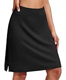 PINSPARK Damen Tennisrock Hohe Taille Golfrock mit Innenhose Knielanger Hosenrock Sportrock mit Taschen Wandern Laufen Radfahren Schwarz XL