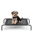 lionto Outdoor Hundeliege erhöht, stabile Haustierliege mit guter Luftzirkulation schützt vor Bodenkälte, 75x47 cm, Abnehmbarer Bezug aus atmungsaktivem Netzgewebe, robuster Metallrahmen, schwarz