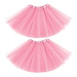 EUPSIIU 2 Stücke Tüllrock Damen, Tutu Damenrock, Tutu Tüllrock, Klassisch Elastisch 4 Lagig Petticoat, Puffiger Rock, Bubble Tanzkleid Rock, Rockabilly Petticoat, Karneval Kostüm Crinoline (Rosa)