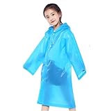 Regenjacke für Kinder tragbar Leichtgewicht Eva Regenmäntel Wiederverwendbar Jungs Mädchen Regenponcho mit Kapuze (Farbe : Blau)