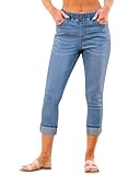 Roskiky Hosen Damen Jeans Hose 3/4 Damen Sommer Stretch Jeans Damen High Waist Kobaltblau L