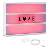 kwmobile Farbwechsel LED Lichtbox A4-7 Farben 126 Schwarze Buchstaben USB Netzteil - Cinema Lightbox - Deko Licht Leuchtkasten - Light Box Leuchte