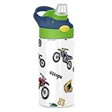 Pigsaly Isolierte Wasserflasche für Kinder, Vintage-Motorrad-Rennwagen, 340 ml, Edelstahl, vakuumisolierter Becher mit Griff, doppelwandig, Vakuum-Reise-Kaffeetasse, Kleinkind-Tasse für Jungen und