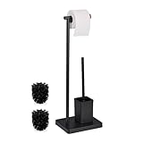 Relaxdays WC Garnitur, HBT: 66,5x23x18 cm, stehender Klopapierhalter, WC-Bürste mit Bürstenhalter, Edelstahl, schwarz