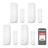 Tuya intelligenter Tür-/Fenster Sensor, kabelloser Fenstersensor, Echtzeit-Alarm, kompatibel mit Alexa Google Assistant, Sicherheitstür, offener Kontaktsensor für Geschäftseinbrecheralarm (4 Stück)