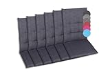 GO-DE Textil Bequeme und attraktive Polsterauflagen für Mittellehner-Gartenstühle (6er-Set, Uni Anthrazit, Mittellehner)