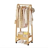 Robuster Rollkleiderständer aus Bambus mit Ablagen, einfache Montage, stilvolle Aufbewahrungslösung für Wohnzimmer, Flur, Schlafzimmer, 50/70 cm, platzsparender Nizer