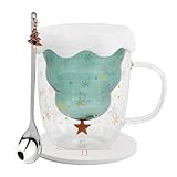 volumoon Weihnachtstasse Doppelwandige Gläser Süße Tassen Weihnachten Becher Kaffee Teegläser Trinkgläser Kaffeeglas Weihnachtsbaum Kaffeetassen Doppelwandige Isolierglas Espressotasse 300 ml