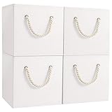 Yawinhe 4 Stück Aufbewahrungsbox Stoff, Faltbare Aufbewahrungskorb, Aufbewahrungswürfel aus Stoff, mit Griff Stoffkisten Aufbewahrung, für Kleideraufbewahrung, Weiß, 33x33x33cm
