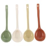 ULTECHNOVO 4Stücke Teiliges Keramiklöffel Multifunktionale Suppenlöffel für Ramen Abendessen und Desserts Hitzebeständig Gesundes Material und Aprikose