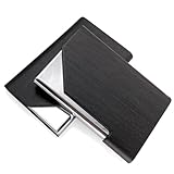 2 Stück Slim Visitenkartenetui Edelstahl,PU-Hülle,Kartenhalter für Damen Herren,Fasst 25 Karten (Schwarz)