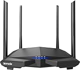 Tenda AC6 Dualband WLAN Router (867Mbit/s 5GHz+300Mbit/s 2,4GHz) 4 * 5dBi Antennen, 4 * 10/100Mbit/s LAN/WAN-Port, Repeater&Access Point Modus, MU-MIMO, APP, IPv6, WPS, Keine DSL-Funktion, Schwarz