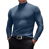 Generisch Herren Laufshirt Funktionsshirt Langarmshirt Sportshirt Schnelltrocknend Kompressionsshirt Langarm Basishemd Halbes Rollkragenoberteil Für Gym Jogging Fitness Marine M