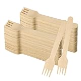 XIAQICA Holzgabeln 200 Stück Kuchengabeln Holzbesteck Wiederverwendbar Holzgabel 14cm Einweggabeln für Restaurants, Hochzeiten, Partys, Picknicks