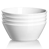 DOWAN Salatschüssel Set, 950ml /32oz Suppenschalen, Müslischale Groß, Suppenschalen mit Breitem Durchmesser, Schüssel Set aus Porzellan, Ramen Schüssel, Weiß, 4er Pack