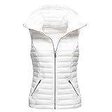 TTFDJG Steppweste Damen Mit Kapuze Tailliert Übergangsjacke Damen Frühling Elegant Kurze Ärmellose Weste Damen Weste Frühling Leichte Steppweste Weste Damen Elegant Herbst Jacken Für Damen Weiß L