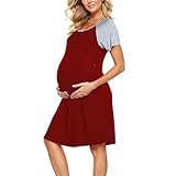Sommer-Damen-Umstandskleid, kurzärmelig, mit Reißverschluss, Stillnachthemd, Nachtwäsche, Umstandskleid, rot, S