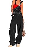 EMMIOL Denim-Latzhose für Damen, lässiger Jeans-Overall, lockere Passform, 90er-Jahre-Retro-Stil, Schwarz, 4-5