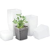 QITIXI:OU 30 Stück Pflanztöpfe, 7CM Anzuchttöpfe, Anzucht Ackig Klein Mit Untersetzer, Dickte Blumentöpfe, Kunststoff Vierkant Mini Töpfe Quadrate mit Abflusslöchern für Samen Sukkulenten (White)