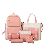 Schulrucksack Mädchen Rucksack Jungen Große Kapazität 16L Backpack mit 5-teiligem Schul und Büchertasche Set Lunchtasche Kinderrucksäcke Umhängetasche Freizeitrucksack für Kinder