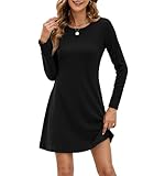 Wantonfy Kleid Langarm Damen Strick Elegant Winterkleider Pulloverkleid Einfarbige Rundkragen Strickkleid
