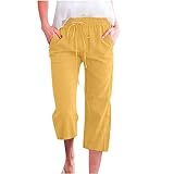 PYOJKO Hosen Damen Casual 3/4 Hose Einfarbig Baggy Jogginghose Elastischen Kordelzug mit Taschen Cargohose Bündchen Sommer Freizeithosen Bequeme Lässig Outdoorhose Festliche Wanderhose