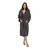 Lumaland Luxury Mikrofaser Bademantel mit Kapuze für Damen und Herren verschiedene Größen und Farben , Größen S, Grau
