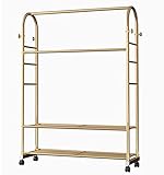 Goldener Rollkleiderständer mit Schuhaufbewahrung, 2-Schuhhalter, vielseitig für Kleidung, Hüte und Schuhe, perfekt für Bekleidungsgeschäfte und Heimnization