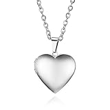 JewelryWe Schmuck Edelstahl Foto Medaillon zum Öffnen Photo Bilder Amulett Poliert Herzanhänger Halskette Kette mit Anhänger für Damen Mädchen, Silber