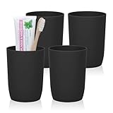 AstraLoom Stapelbare tragbare Kunststoff-Zahnputzbecher, Set mit 4 Stück à 280 ml, ideal für Badezimmer, Küche, Picknick und Reisen – Schwarz