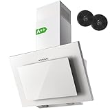 Dunstabzugshaube 60cm，TopStrong Abzugshaube 60cm Umluft/Abluft mit 350 m³/h Starker Saugleistung, Leise Kopffreihaube Dunstabzug 60cm mit LED, inkl. Aktivkohlefilter, Schräghaube Wandhaube, Weiß